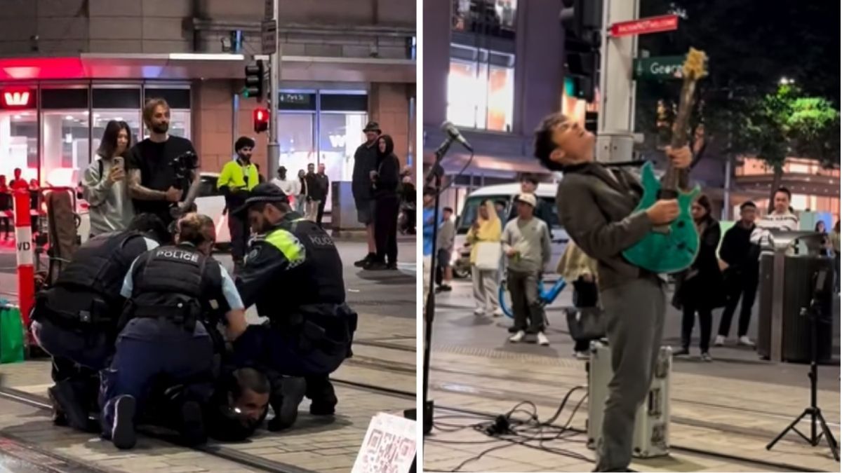 “The cops saved the show”: Busker nails a Brian May solo as officers take down a suspect behind him – and he doesn’t miss a note