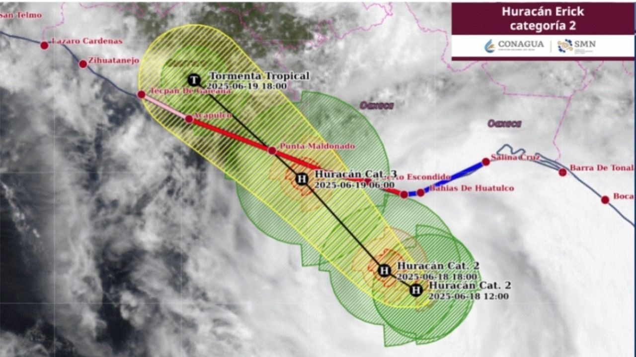 Huracán Erick se intensifica a categoría 2 frente a las costas de Oaxaca